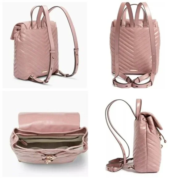 Rebecca Minkoff NEW Edie Flap Quilted LeatherBackpack Bag Tote Rare Pink Gold